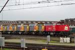 On 14 October 2014 in Amersfoort, DBCRN 6491 stands in front of a batch ex-NS Class 6400 that are going to be redeployed in Poland with DB Cargo Rail Poland.