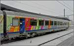 Passenger wagons SNCF wagon in the regional design 'Alsace' photographed at Luxembourg City on December 21st, 2009.