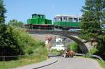 Private locomotives V1 from the LSL (Lokalbahn Lanquaid-Schierling) on 01.06.2008 on the top of a Bridge in Schierling