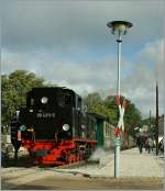 Rasender Roland R�BB 99 4011-5 with his local train to G�hren by the stop in Baabe. 
16.09.2010