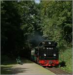 Rasender Roland The R�bb 99 1784-0 is coming from the dark wood to Sellin West.
16.09.2010