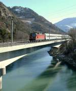 re-420-re-4-4-ii SBB Re 4/4 II with CIS EC on the Rohne Bridge in Leuk. 
25.02.2009