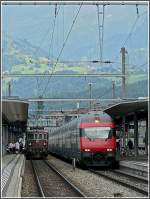 re-425-bls-re-4-4 BLS and SBB trains pictured at Spiez on July 28th, 2008.