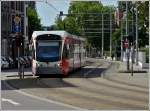 Saarbahn Saarbahn N� 1026 is running through the Gro�herzog-Friedrich-Stra�e in Saarbr�cken on May 29th, 2011.