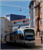 Saarbahn Saarbahn N� 1020 is running through the Amdstra�e in Saarbr�cken on May 29th, 2011.
