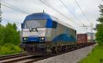 Diesel loc ADRIA 2016 921 'Ingrid' is hauling container train through Maribor-Tabor on the way to Koper port. /6.6.2013