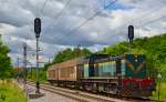 Diesel loc 643-040 is hauling freight train through Maribor-Tabor on the way to Maribor station. /26.6.2013