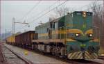 Diesel loc 644-018 is hauling freight train through Maribor-Tabor on the way to Tezno yard. /22.1.2014