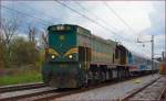 Diesel loc 664-109 pull passengers train through Maribor-Tabor on the way to Maribor station. /24.3.2014