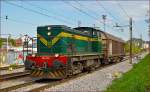 Diesel loc 643-042 pull freight train through Maribor-Tabor on the way to Tezno yard.