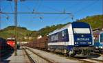 Diesel loc 761 006 with freight train on Maribor station. /18.10.2014