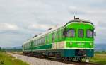 Diesel multiple unit 711-001 is running through Gaj on the way to Murska Sobota. /24.5.2013