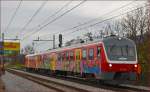 Multiple units 715-102 run through Maribor-Tabor on the way to Maribor station. /9.12.2014