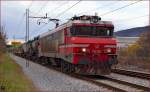 Electric loc 363-006 is hauling freight train through Maribor-Tabor on the way to the north. /25.11.2013