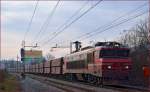 Electric loc 363-038 is hauling freight train through Maribor-Tabor on the way to the north. /20.12.2013