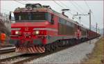 Electric locs 363-028 + 363-? are hauling freight train through Maribor-Tabor on the way to Koper port. /3.3.2014