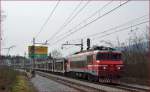 Electric loc 363-016 pull freight train through Maribor-Tabor on the way to the north.