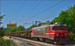 Electric loc 363-003 pull freight train through Maribor-Tabor on the way to the north.