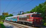 Electric loc 363-027 pull passenger train through Maribor-Tabor on the way to Maribor station. /18.7.2014