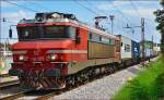 Electric loc 363-006 pull container train through Maribor-Tabor on the way to Koper port. /1.8.2014