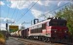 Electric loc 363-036 pull freight train through Maribor-Tabor on the way to the north. /4.11.2014