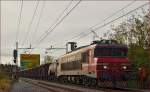 Electric loc 363-012 pull freight train through Maribor-Tabor on the way to the north. /11.11.2014