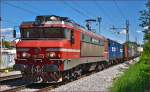 Electric loc 363-006 pull container train through Maribor-Tabor on the way to Koper port. /7.5.2015