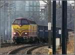Serie 1800 1814 arrives with freight cars at the station of P�tange on December 19th, 2008.