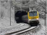 Serie 3000 3019 is hauling the IR 114 Luxembourg City - Liers out of the tunnel Kirchberg in Kautenbach on Christmas day 2007.