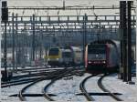 Serie 3000 3007 and 4018 are entering in the same time into the station of Luxembourg City on February 1st, 2012.