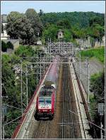 Serie 4000 4016 with bilevel cars pictured at the Bisserweg viaduct at Luxembourg City on August 1st, 2009.