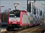 Serie 4000 4005 with bilevel cars is arriving at the station of P�tange on February 8th, 2011.