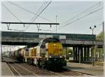 Serie 77-78 S�rie 77 double header is hauling a goods train through the station Antwerpen Noorderdokken on April 24th, 2010.