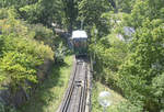 The funicular railway at Skansen in Stockholm.The funicular is 196.4 meters long, with a total rise of 34.57 meters.