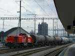 The SBB  Infra -structure) Am 843 017-5 with a Cargo train in Buchs (SG).
03.3.2009