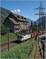 The  Gotthard  Re 4/4 and two other one wiht a Cargo train by Giornico.