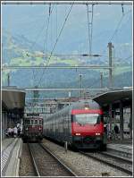 BLS and SBB trains pictured at Spiez on July 28th, 2008.