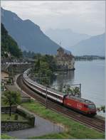 A SBB Re 460 with his IR n the way to Geneva by the Chastle of Chillon.