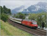 A SBB Re 460 with an IR on the way to Geneva Airport near Villeneuve.