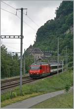 A SBB Re 460 with his IR 90 on the way to Geneva by St-Maurice.