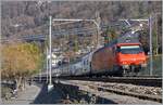 A SBB Re 460 with an IR90 near Villeneuve on the way to Brig.