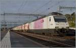 The BLS  Pink Panther  Re 460 017 in Morges.
15.10.2014