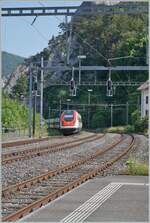 A SBB ICN RABe 500 one on the way from Biel/Bienne to Basel is leaving Moutier.