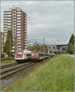 The ICN to St Gallen meets the Regio to Bile/Bienne by Grenchen.