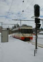 A TRN/cmn BDe 4/4 from Les Ponts-de-Martel is arriving at La-Chaux-de-Fonds. 
16.02.2010 