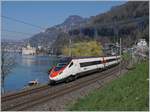 The SBB RABe 503 (ETR 610) Ticino on the way to Geneve by the Castle of Chillon.