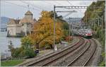 The SBB RABe 511 121 from Annemasse to St-Maurcie by the Castle of Chillon.