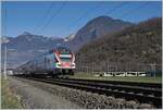 The SBB Stadler KISS RABe 511 038 is shortly after Aigle as RE 33 on the way to St-Maurice.