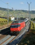 Re 460 082-1 runs with his IR by Cully to Lausanne.