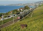 Re 4/4 II with an IR to Brig in the Lavaux vineyards.